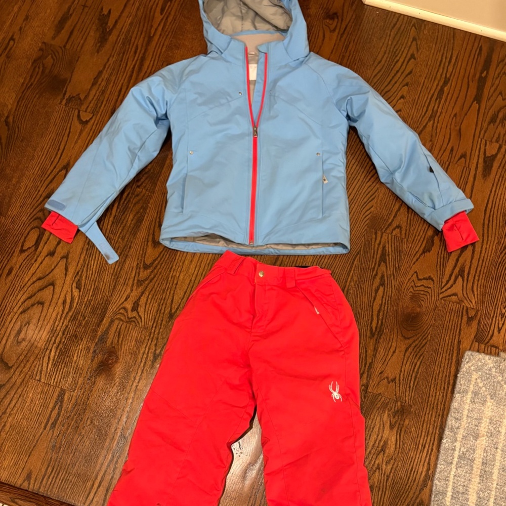 Spyder Ski Jacket Girls Size 14 Blue and hot pink with hot pink size 14 ski pant